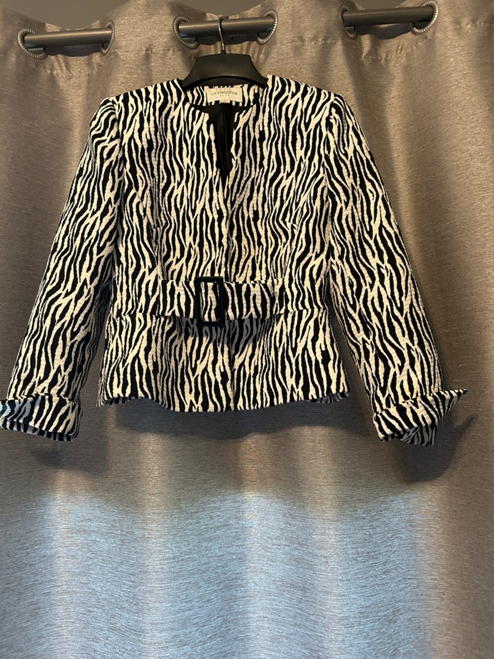 Liz Claiborne Black and White Zebra Print Belted Blazer